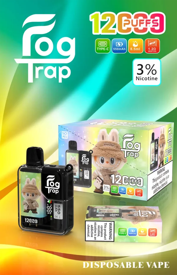 【滿10贈1】Fog Trap小新LABUBU 12000口｜油電顯示防漏，雙檔功率，台灣正品現貨快速出貨