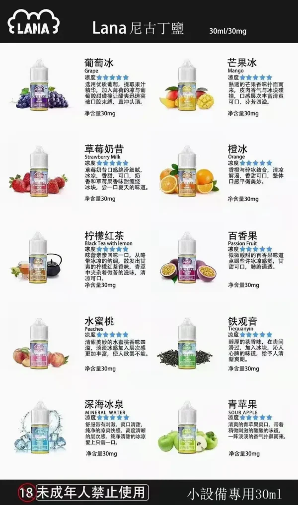LANA拉娜 30mg丁鹽煙油｜30ml擊喉涼感順口，台灣現貨正品安全超取