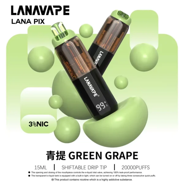 LANA-PIX-閃光彈-一次性20000口-青提 LANA PIX 閃光彈 20000口拋棄式電子煙|獨家折疊吸嘴 15ml巨量儲油 Mesh網芯爆汁口感 3%丁鹽,台灣現貨正品快速出貨